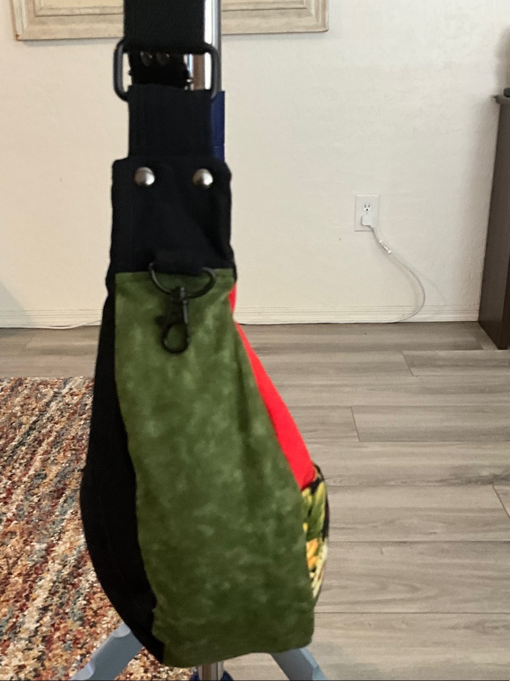 Floral Crescent Shoulder Bag in Black, Red and Green Accents - Picture 3 of 4